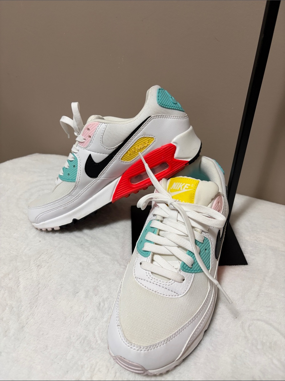 9 Nike White Sneakers with Teal, Pink & Red Accents Women’s